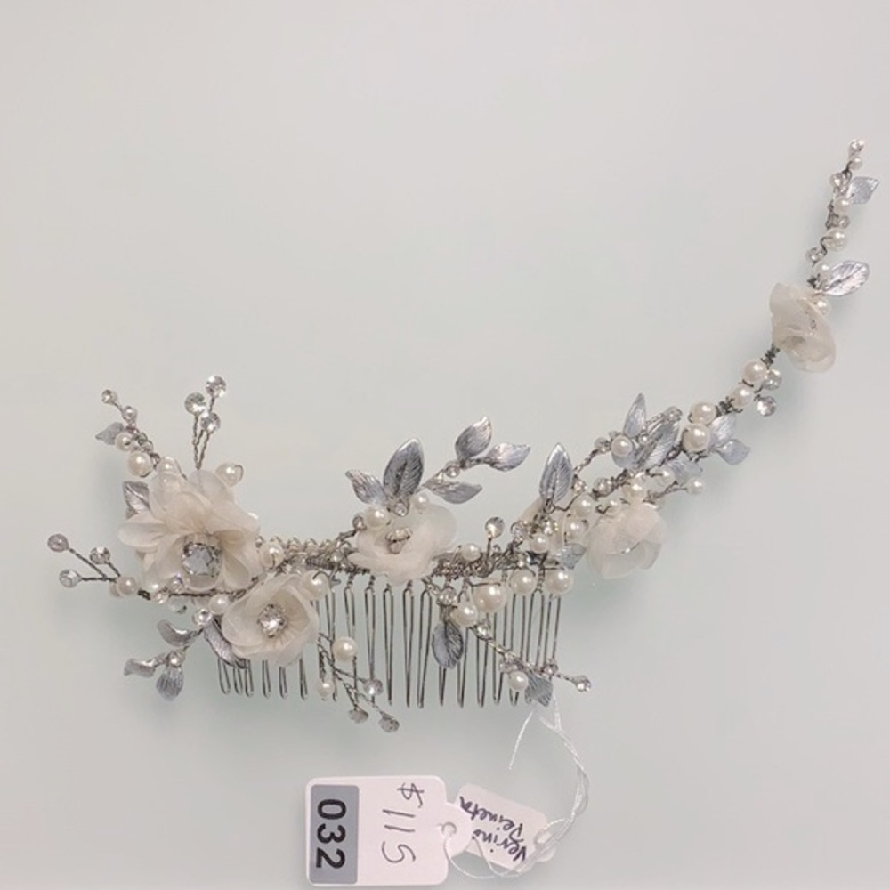 Silver Bridal Comb by Ti Adoro with White Flowers